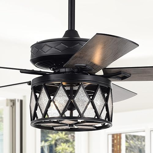 Miniatura 4 de Warehouse of Tiffany Jescha - Ventilador de techo de 52 pulgadas con mando a distancia, color negro mate