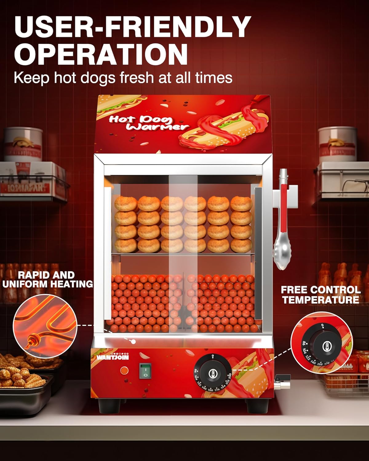 WantJoin Hot Dog Steamer User-Friendly Operation