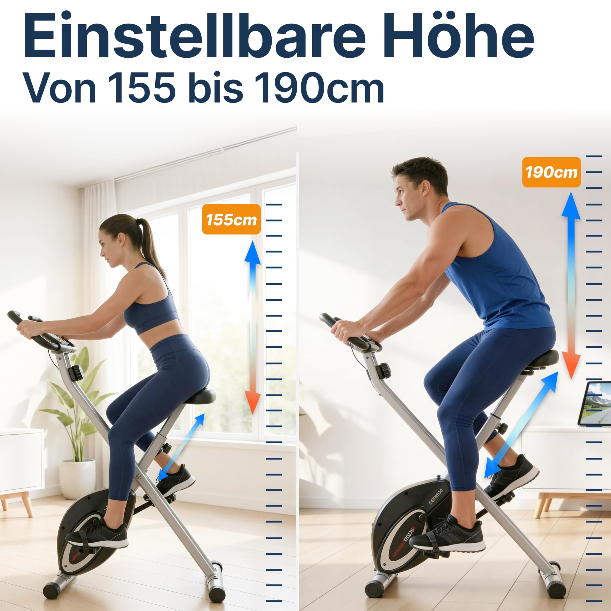 Ultrasport Heimtrainer Fahrrad Klappbar I Hometrainer Fahrrad Klappbar Extra Leise bis 130 KG mit Komfort-Sattel I Ergometer Heimtrainer, Fitnessbikes, Indoor Bike, Trimmrad