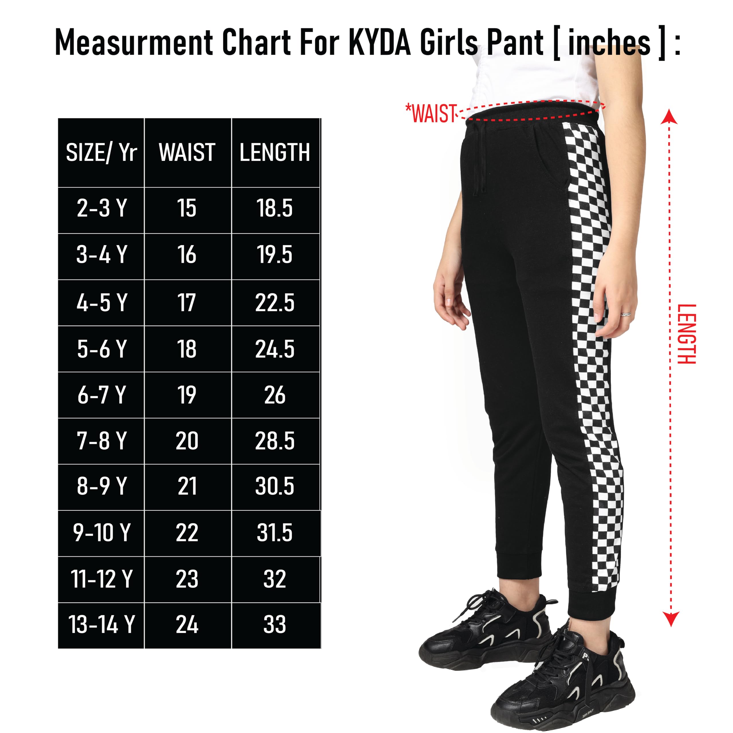 KYDA Kids® Trainingshose für Mädchen, 100 % Baumwolle, Schachdruck, elastischer Bund, normale Passform, weich, atmungsaktiv, Kinder-Freizeitkleidung mit Seitentaschen, mehrfarbig, 2 Stück