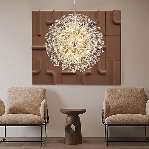 Miniatura 10 de Isamacc Candelabros modernos de cristal, lámpara colgante Sputnik grande de 16 luces para comedor, lámpara de fuegos artificiales cromada, lámpara