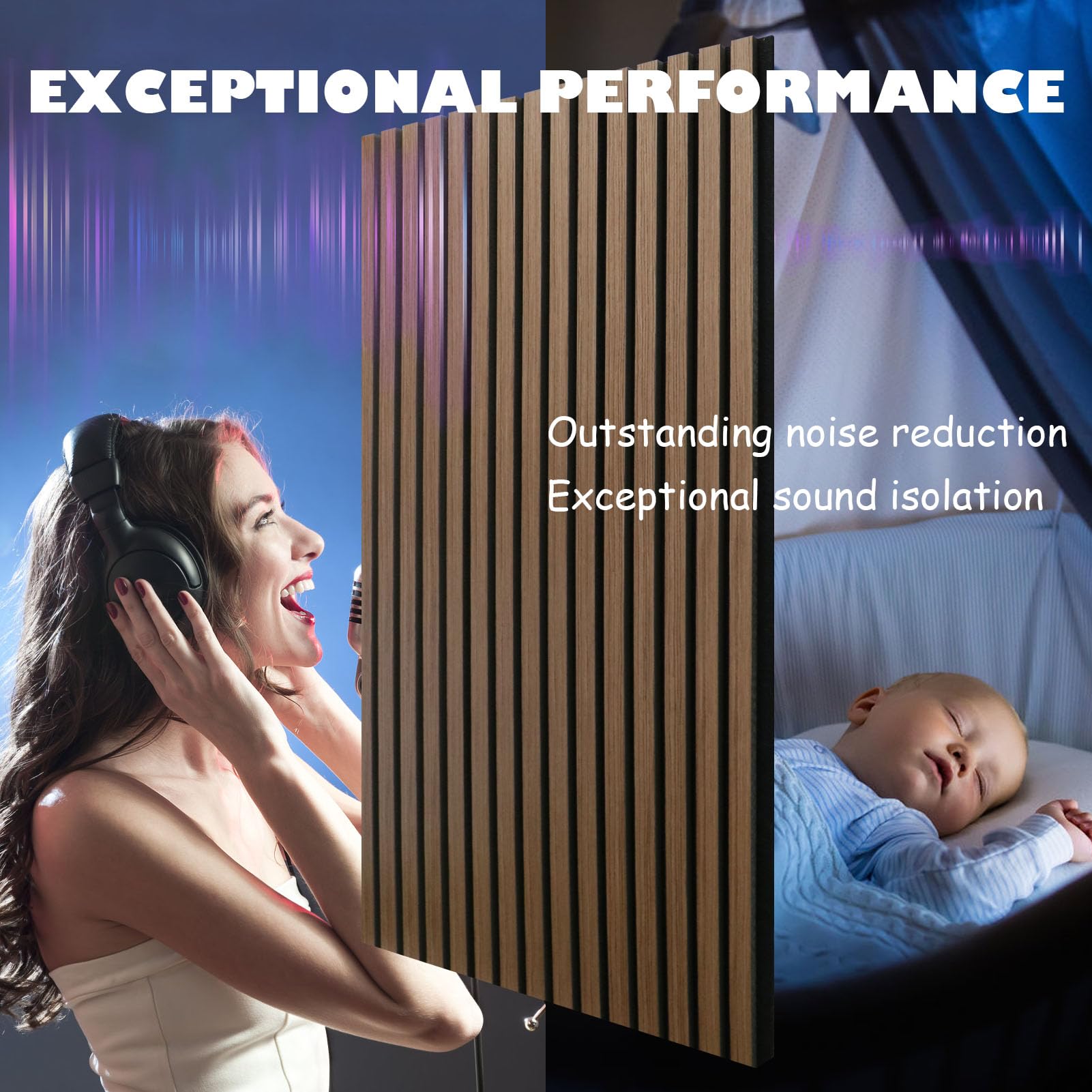 SK Studio Wood Panels for Wall and Ceiling, 47.2 x 23.6 Inch Oak Acoustic Panels Soundproof Wood Slat Wall Panel for Homes, Offices, Studios, 2 Pack