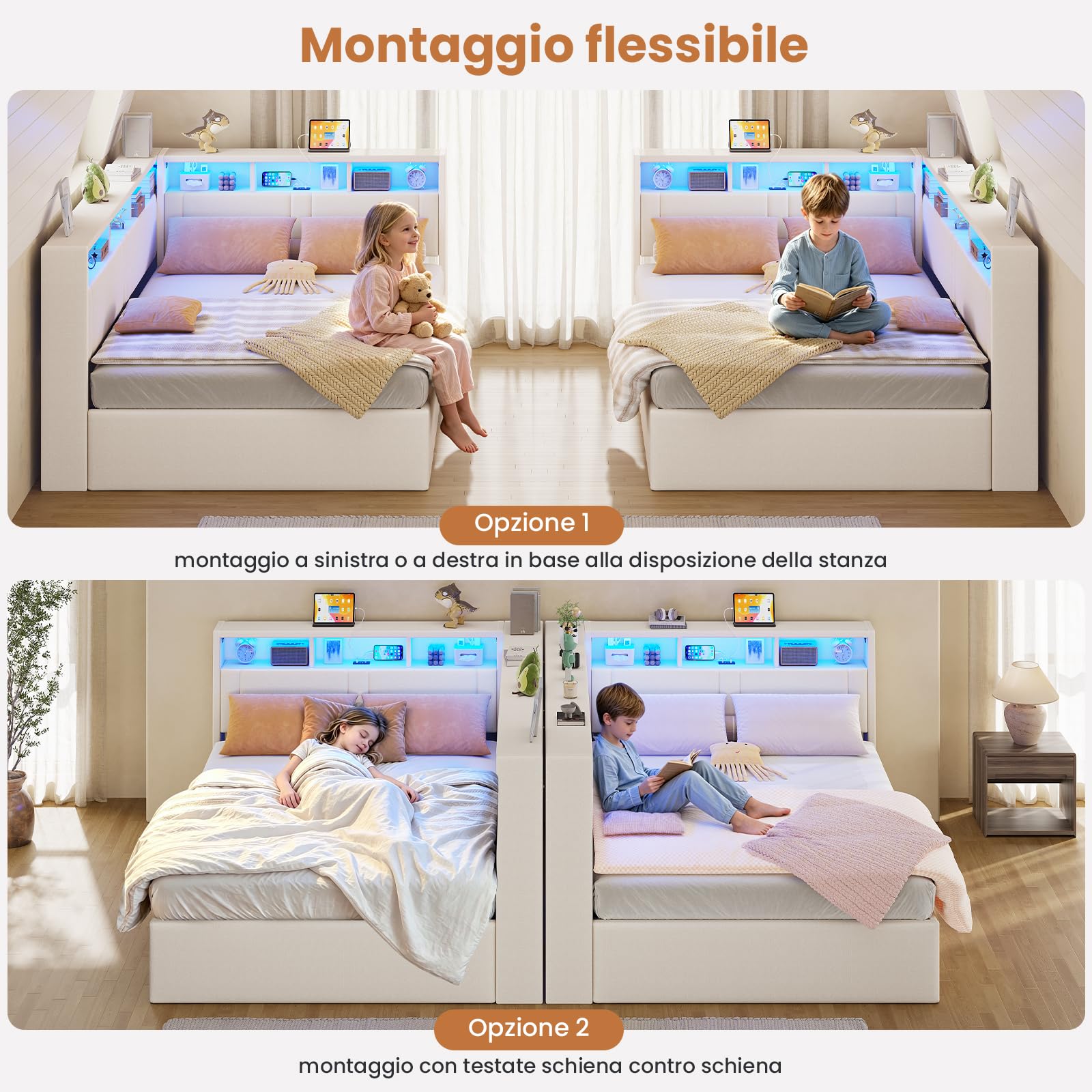 AOGLLATI Letto Singolo con Contenitore 90x200 cm, Letto Salvaspazio, Beige