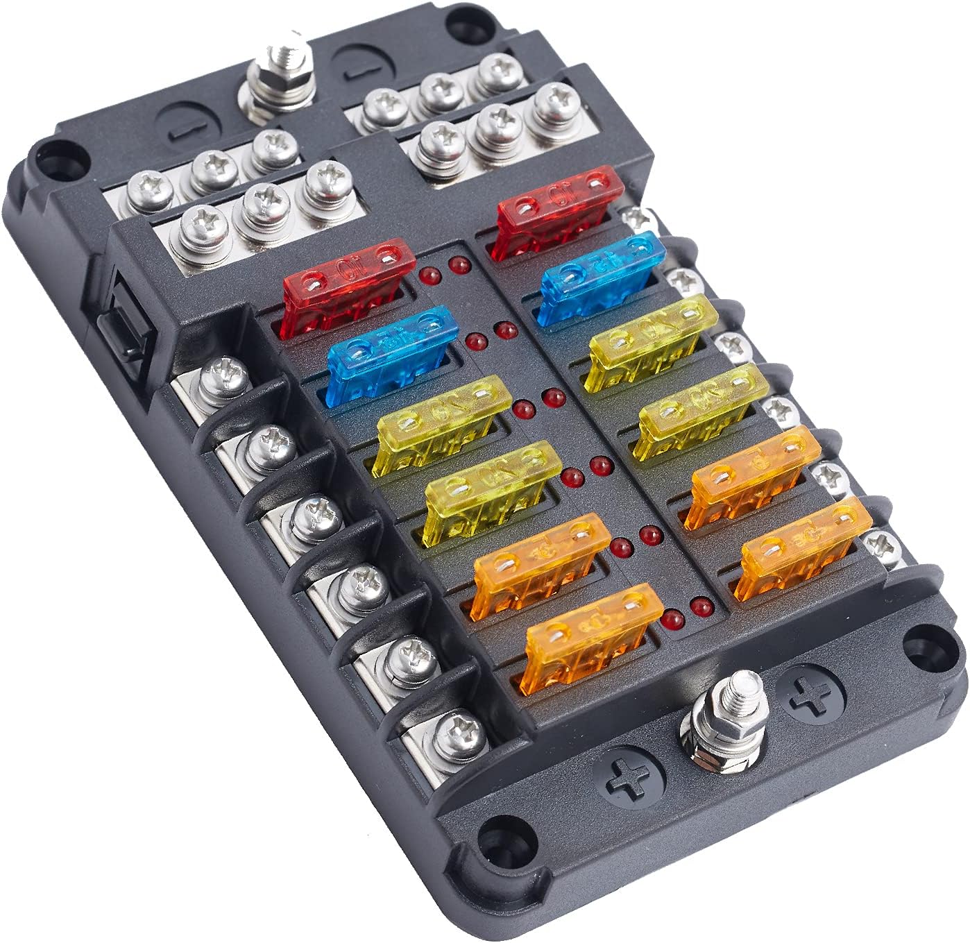 12-Way Marine Fuse Block - Soyond Boat Waterproof Fuse Block Panel with Negative Bus Damp-Proof Cover LED WarningIndicator Fuse Box 12v Distribution Block for Vehicle Car RV Truck : Automotive