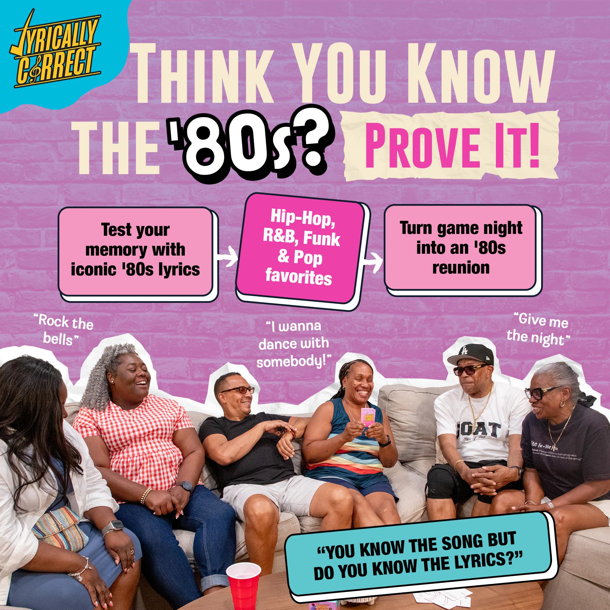 Lyrically Correct Musik-Trivia-Kartenspiel | Multi-Generationen-Familientreffen, Spieleabend für Erwachsene und Spaß-Trivia (80er-Jahre Mixtape Hip Hop, R&B, Funk und Pop)