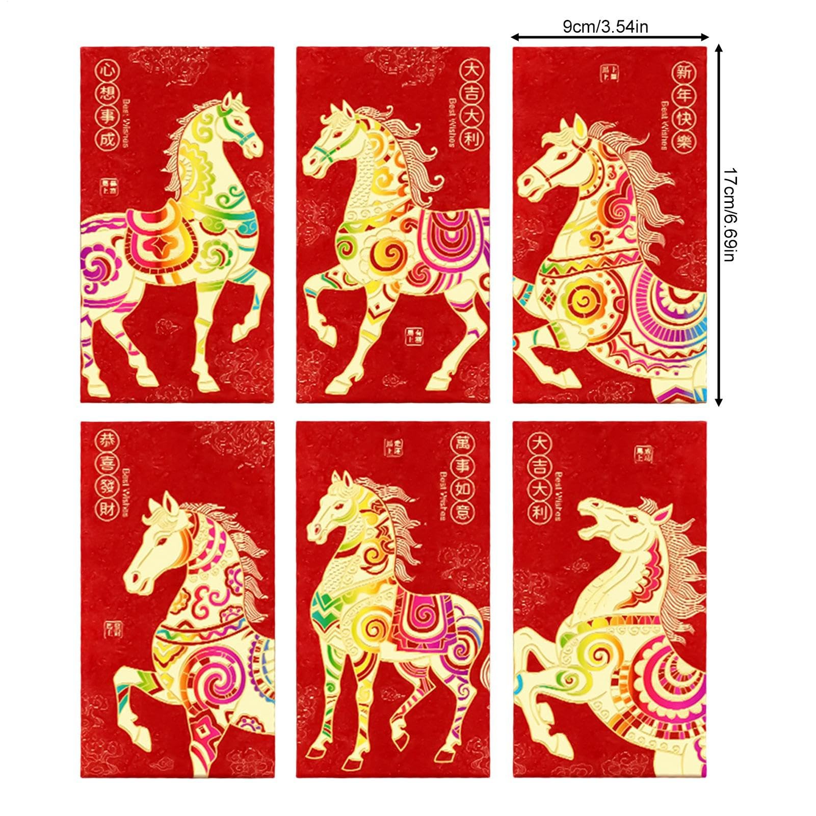 Enveloppe Rouge Chinoise Nouvel An Chinois 6 Pièces Grand 2026 Paquet Argent Rouge Feuille Année Cheval