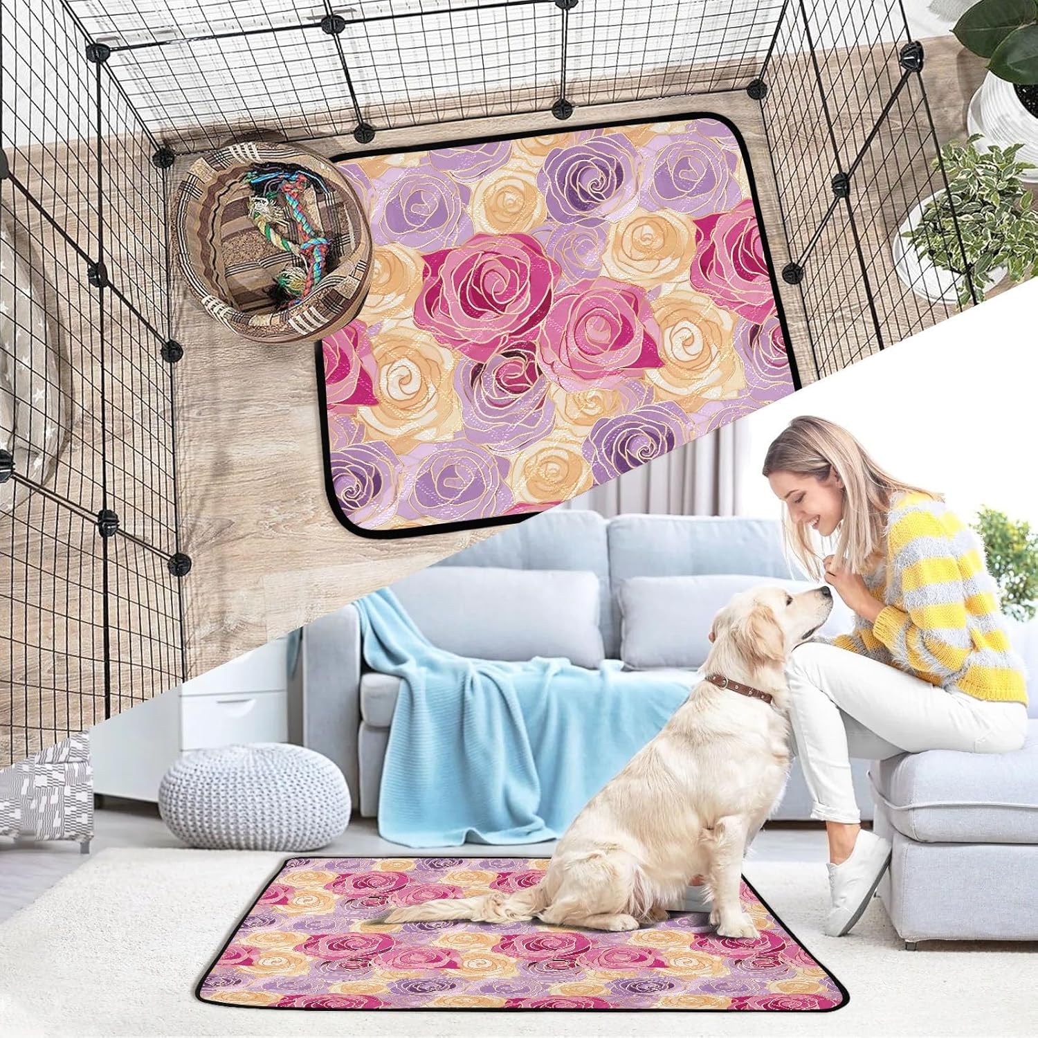 Stacking Flower Pet Mat Reusable Feeding Mats for Food and Water Non-Slip Pee Pads for Dogs Cats 2 Packs