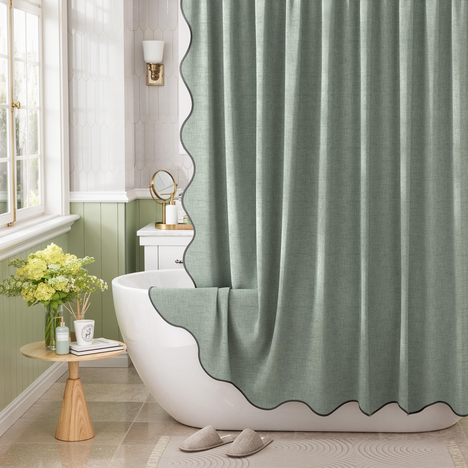 Photo 1 of Bathway Modern Scalloped Shower Curtain Set - Green/Black, 72x72"
