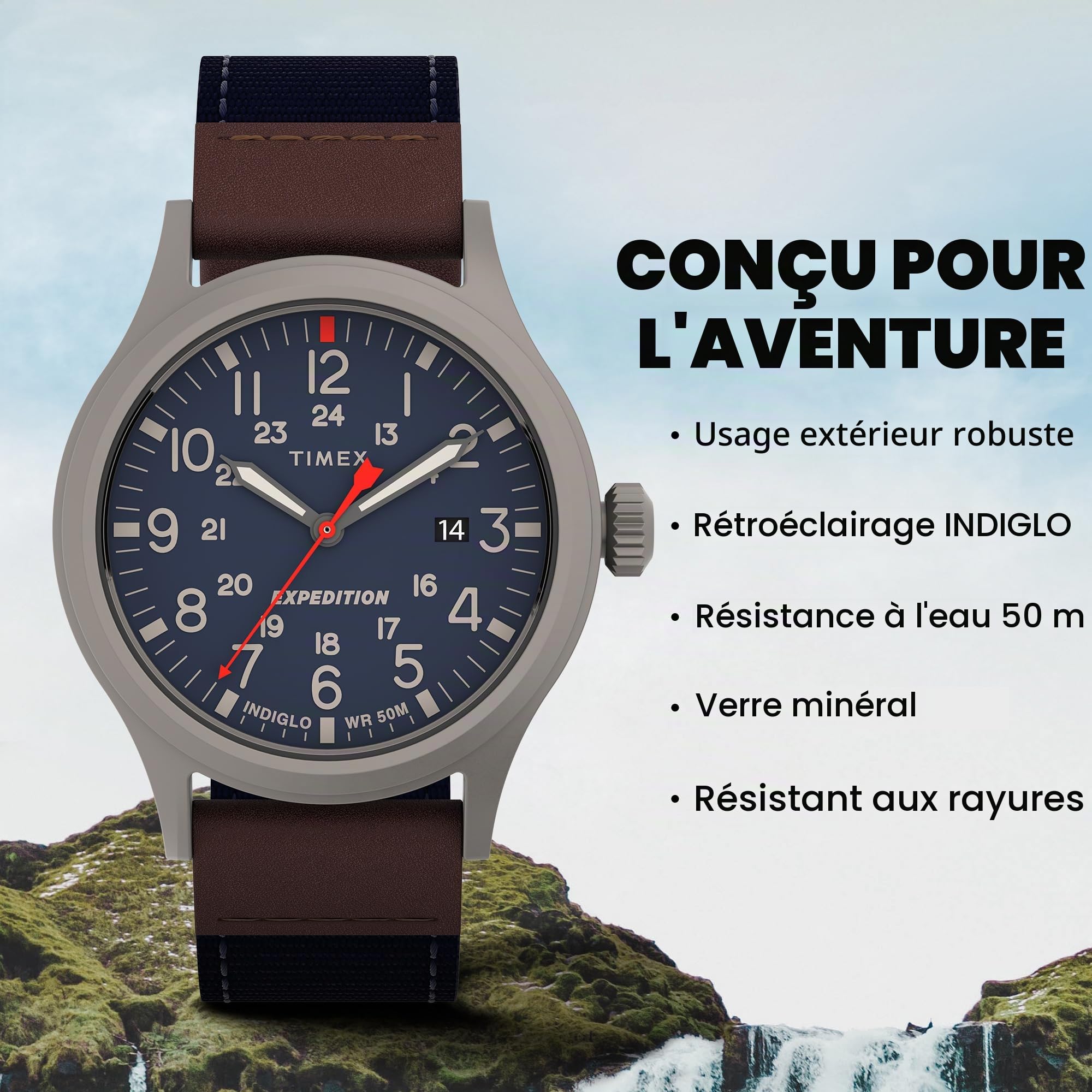 Timex Expedition Scout Montre pour Homme avec Bracelet en Nylon, Bleu/Marron/Gris., Sangle
