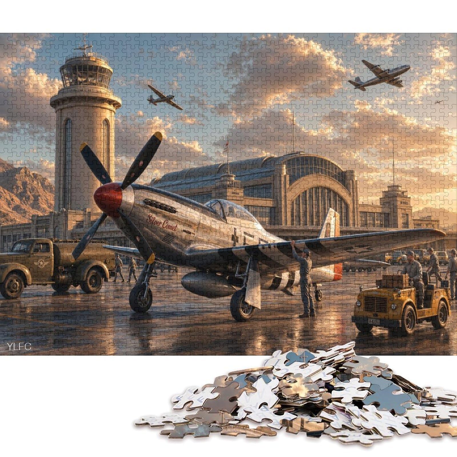 Vintage Fighter Jet 300 Piece Wooden Jigsaw Puzzle,Wood,Impossible Challenge,Adults & Kids 14+ Airplane,Home Wall Decor,Gift Idea,Educational Toy,Stress Relief (40x28cm)