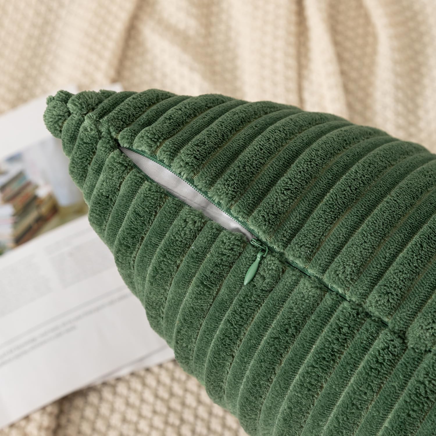 Kevin Textile Pack of 2 Spring Corduroy Soft Soild Decorative Square Throw Pillow Covers Set Cushion Cases Pillowcases for Sofa Bedroom Car 24 x 24 Inch 61 x 61 Cm Moss Green