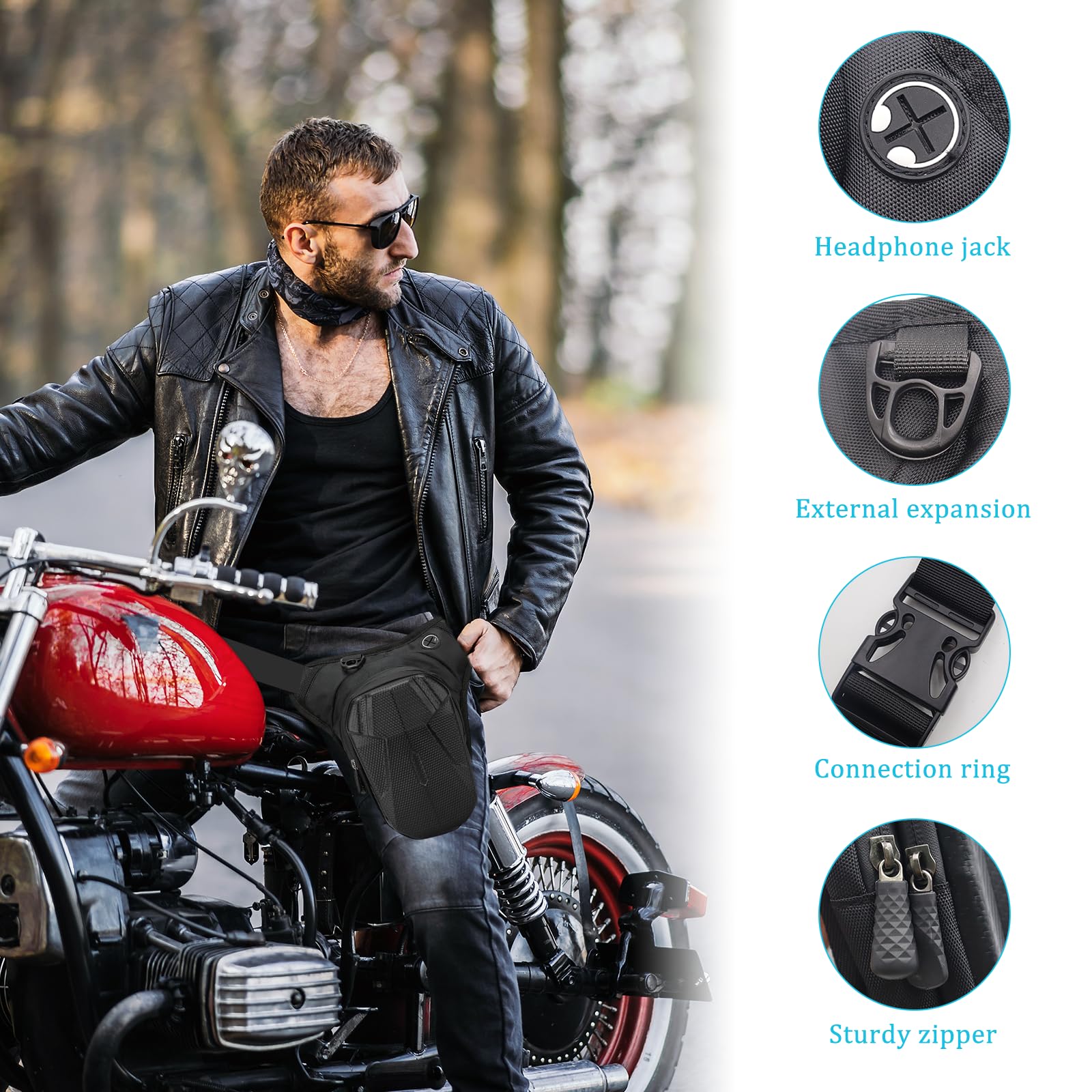 Marsupio da Gamba per Moto Borsa Gamba Moto Capacità Espandibile Borsa Cosciale Espandibile EVA Durevole Marsupio Cosciale Uomo per Escursionismo Pesca Ciclismo Escursionismo