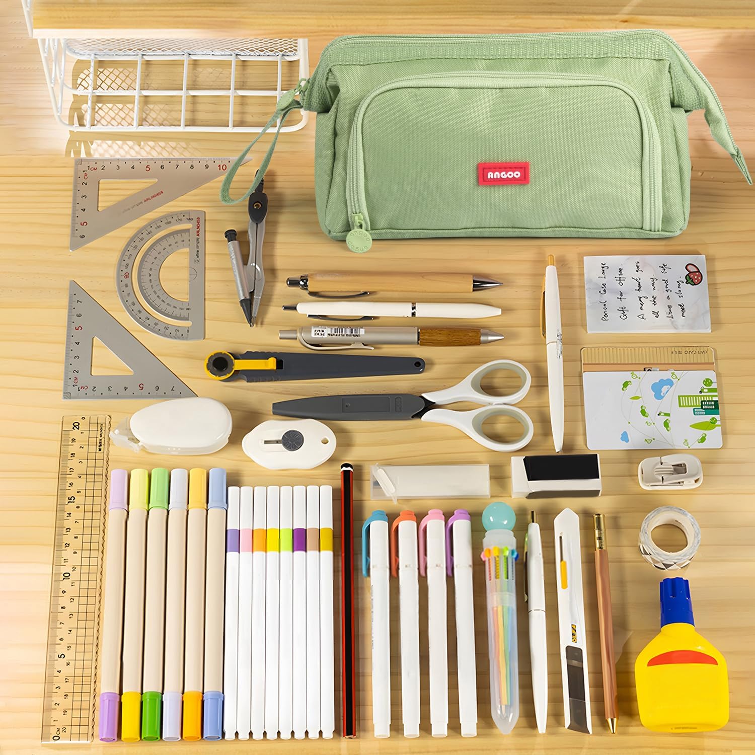 Pencil Case Pouch Large Capacity with Compartments, Pencil Case Pouch Bag with Zipper Handle for Teen Girls Boys Adults Women Men, Portable Pen Bag Stationery Organizer for Office School Travel, Green image 4