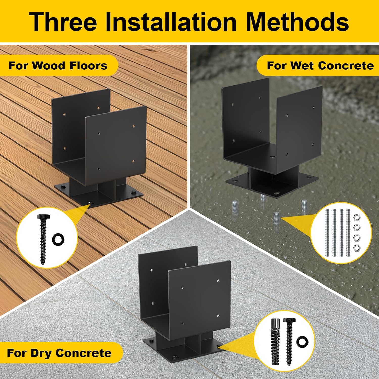 8"x 8" Concrete Post Base, 2Pcs Stainless Steel Adjustable Post Anchor Bracket (Internal 3.5 x 3.5), U-Shape Wood Post Base Holder for Pavilion Deck Porch Handrail Railing Support