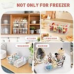 Freezer Organizer Bins with Foldable Handle, 4 Pack Stackable Baskets | for 3.5-7 Cu.FT Deep Chest Freezer Organization, Coated Metal Freezer Storage Bins with Better Space Utilization, White
