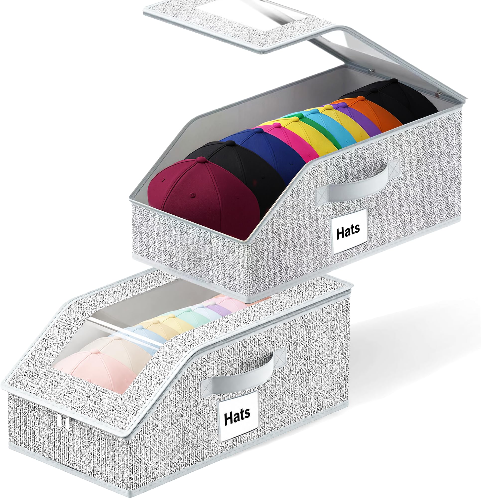 Stackable Hat Storage 2PCS，Holds 24+ Baseball Caps, Grey