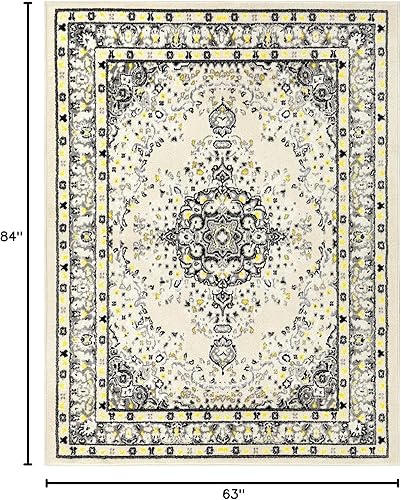 Vista 165 de Antep Rugs - Alfombra oriental de 5 x 7 con medallón tradicional para interior Siesta (beige crema, 5 pies 3 pulgadas x 7 pies)