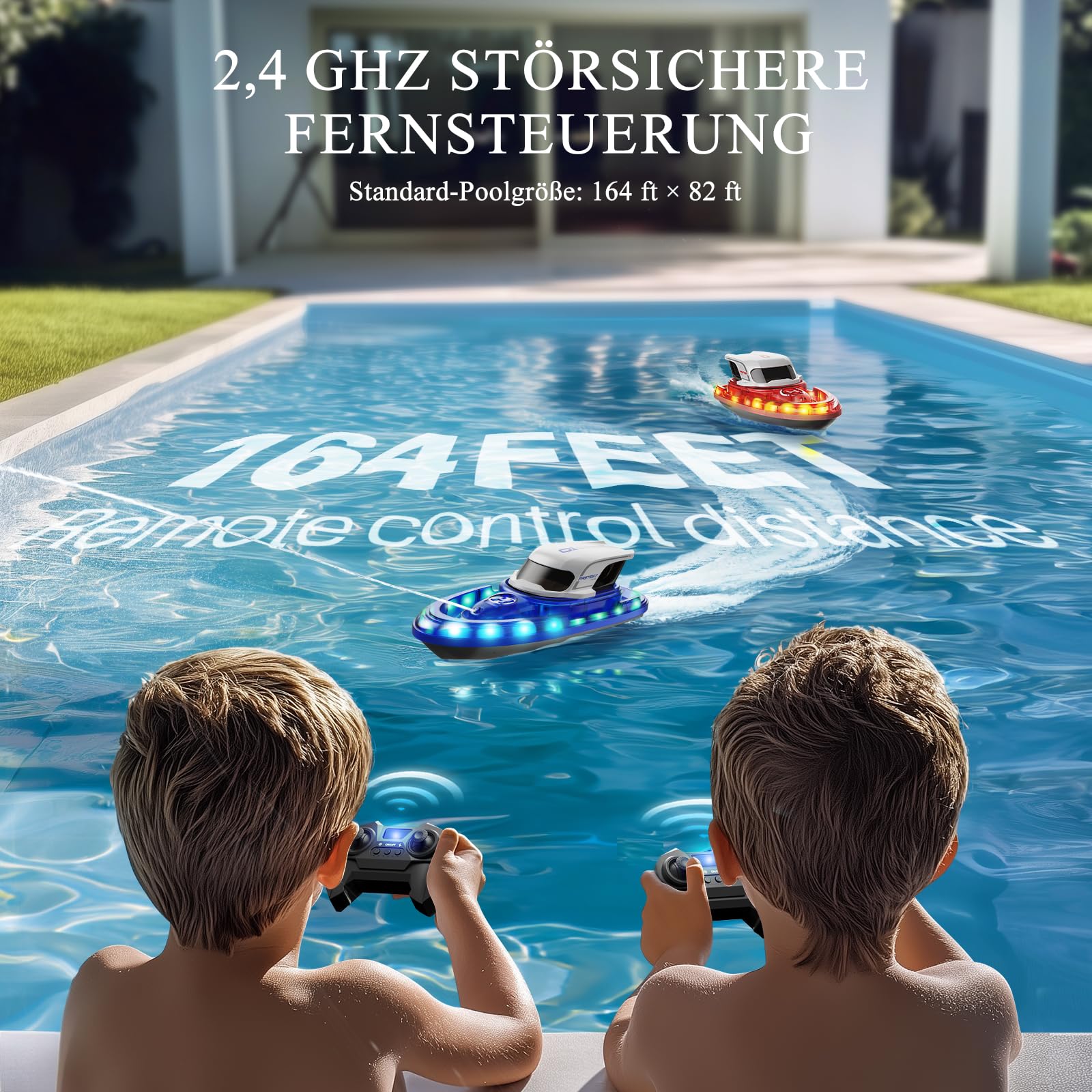 SYMA Ferngesteuertes Boot 2er Set für Kinder 8-12 Jahre, RC Rennboote mit LED & Wasserspray, 20 Min pro Boot, 40 Min Gesamt, Spielzeug für Pool & See, Geschenk für Jungen & Mädchen
