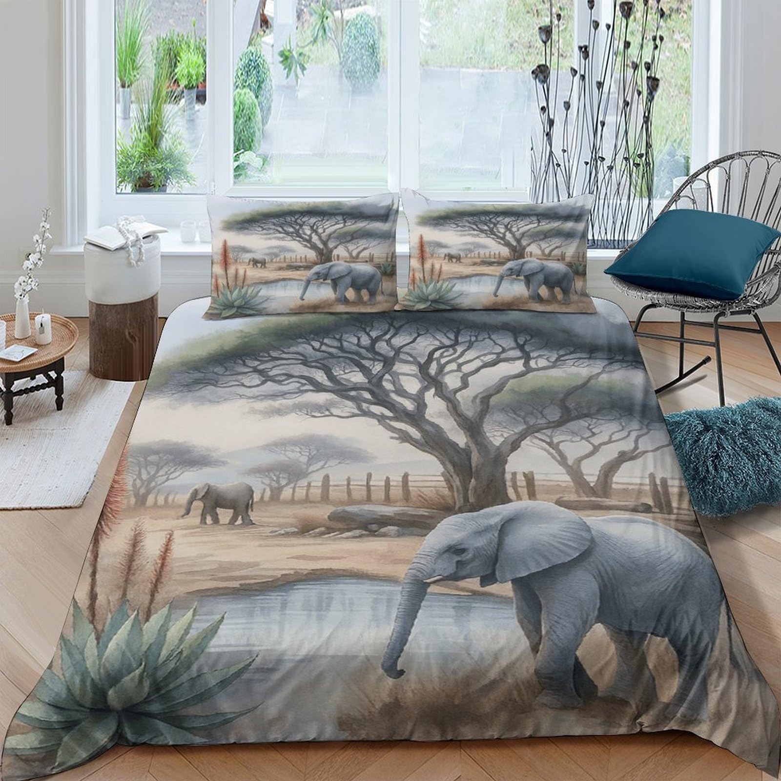 Ctjqhvkz Style-7 3D Printed African Elephant Fitted Sheet Microfiber Soft Breathable Savanna Landscape Mattress Cover For Bedroom Guest Room Decor Single（135X200cm）