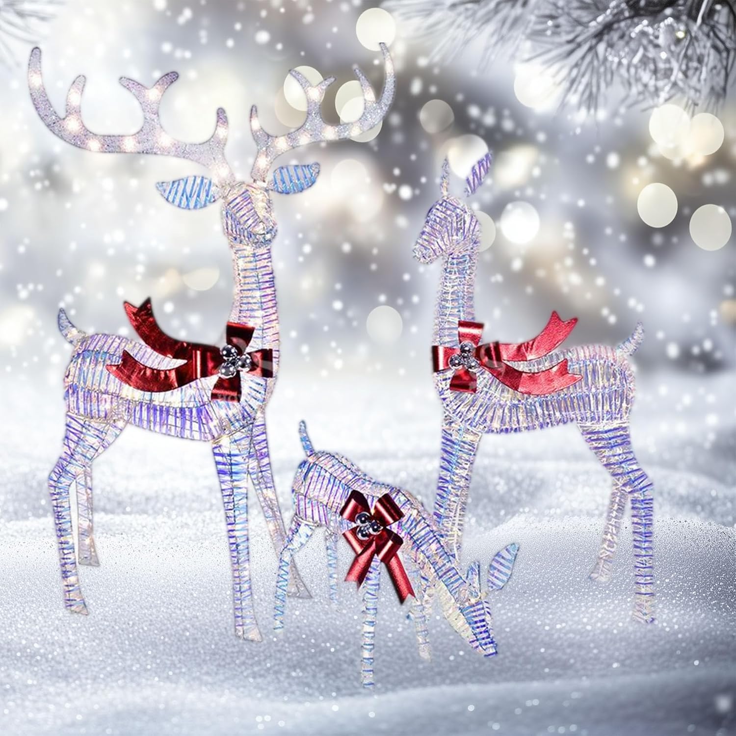 TEPAKIHI Light Up Christmas Deers for Outdoors 3Piece