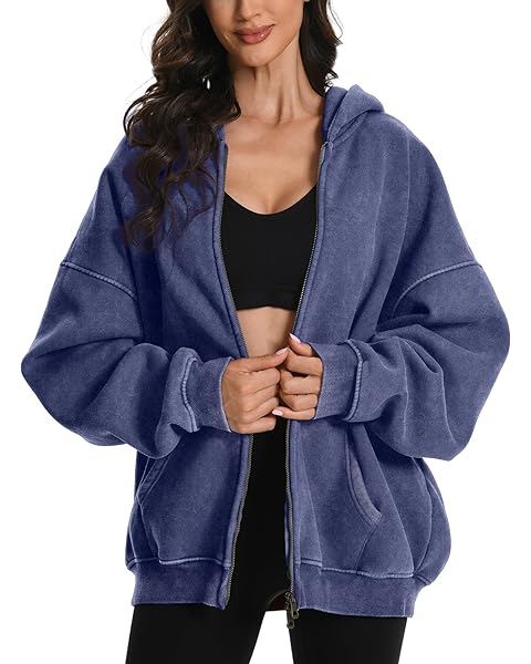 FAIABLE Womens Mens Double Zip Up Hoodie Oversized Acid Wash Heavyweight Hoodie Distress Cotton Fleece Full Zipper Sweatshirt