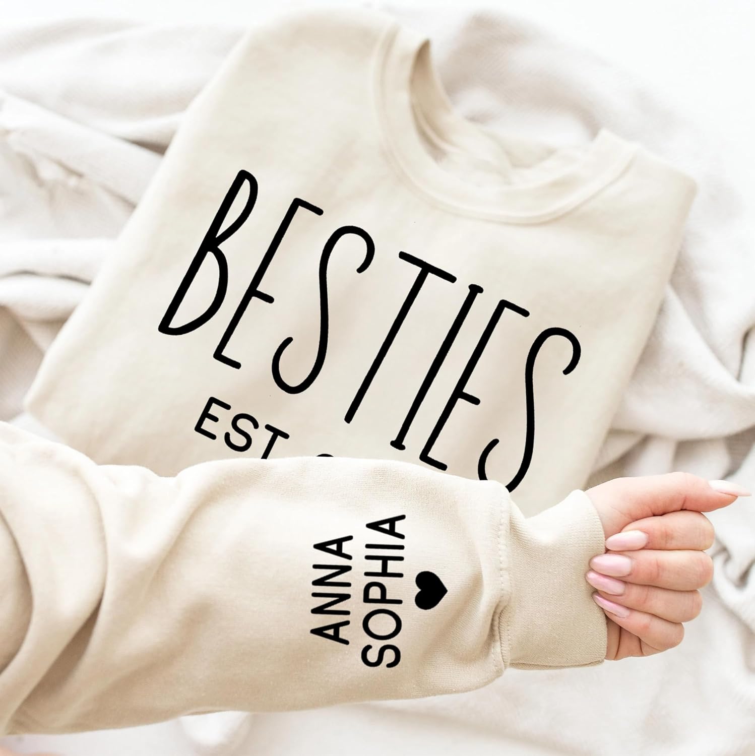 Personalized Besties Sweatshirt, Custom Matching BFF Crewneck, Best Friends Est. Year Gift for Girls - Image 5