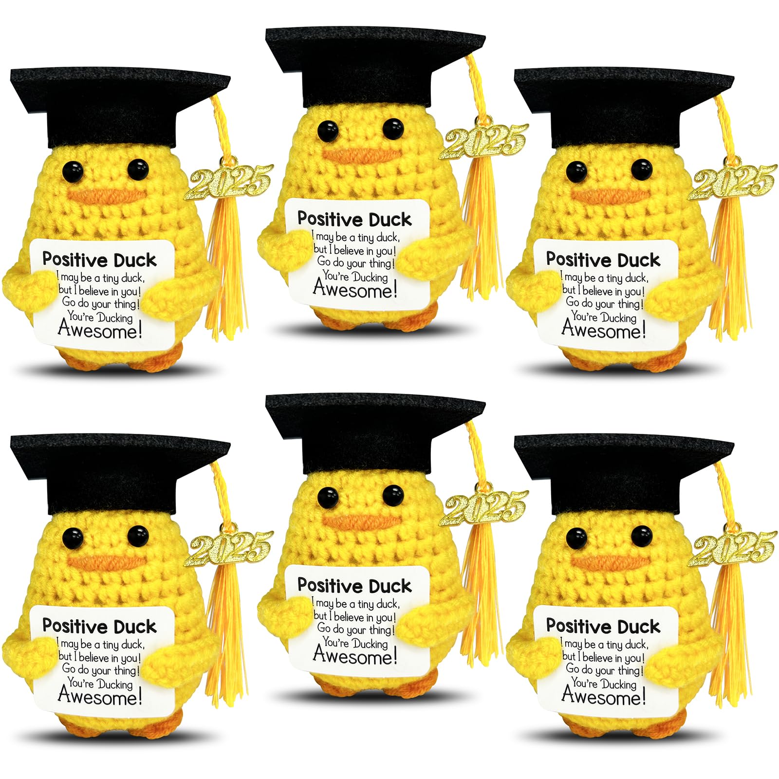 Graduation Gifts Set Class Of 2025?6 Pcs Positive Ducks With Grad Cap?Funny Gifts For High School College For Her Girls Him Boys?Handmade Inspiring Emotional Support Positive Crochet Animals (Duck)