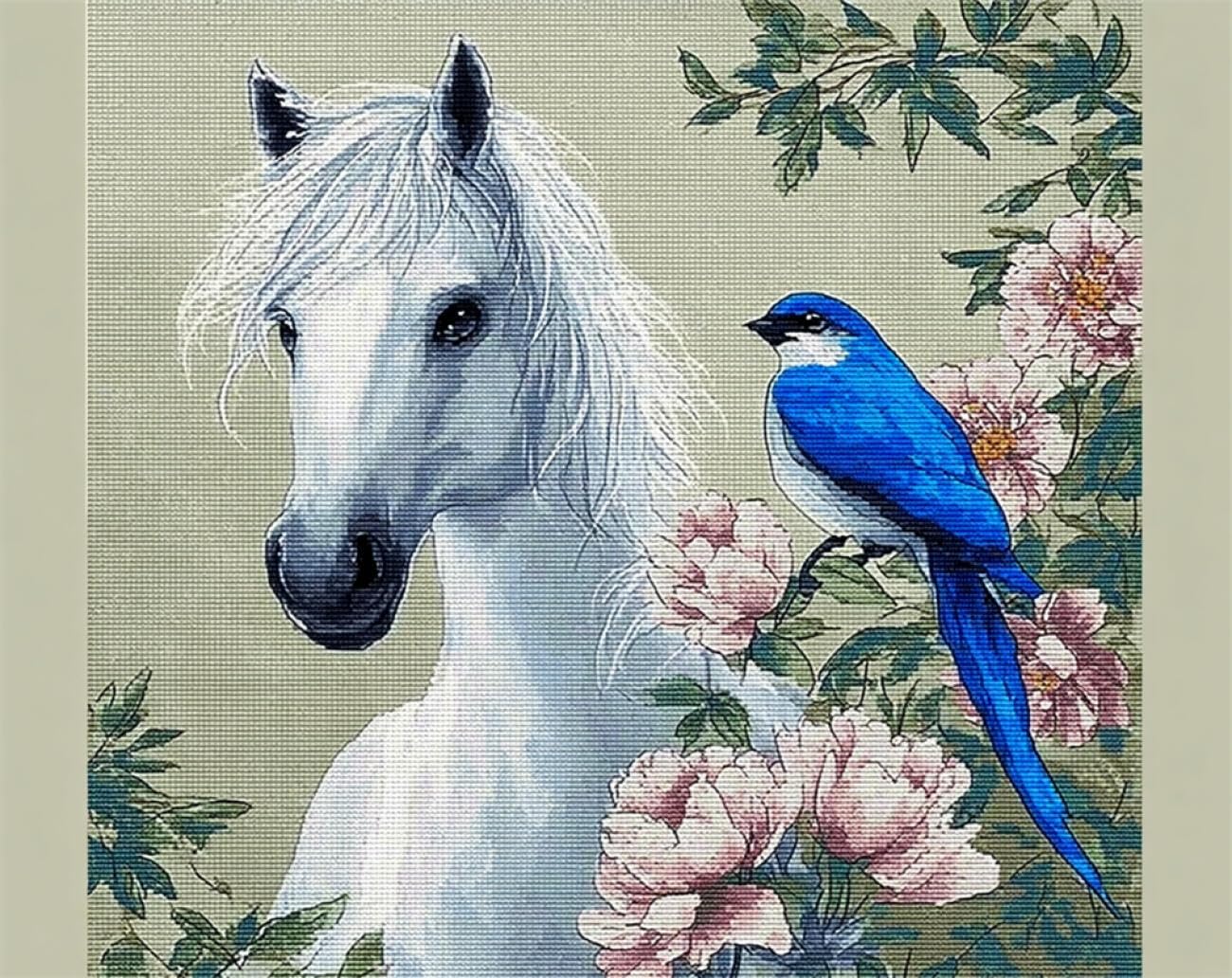 AMBATTERY Animal Tapestry Kit Horse and Bird DIY Crochet Kit Embroidery Set Rug Making Canvas Kits Needlework Crafts for Home Decor 35x46in
