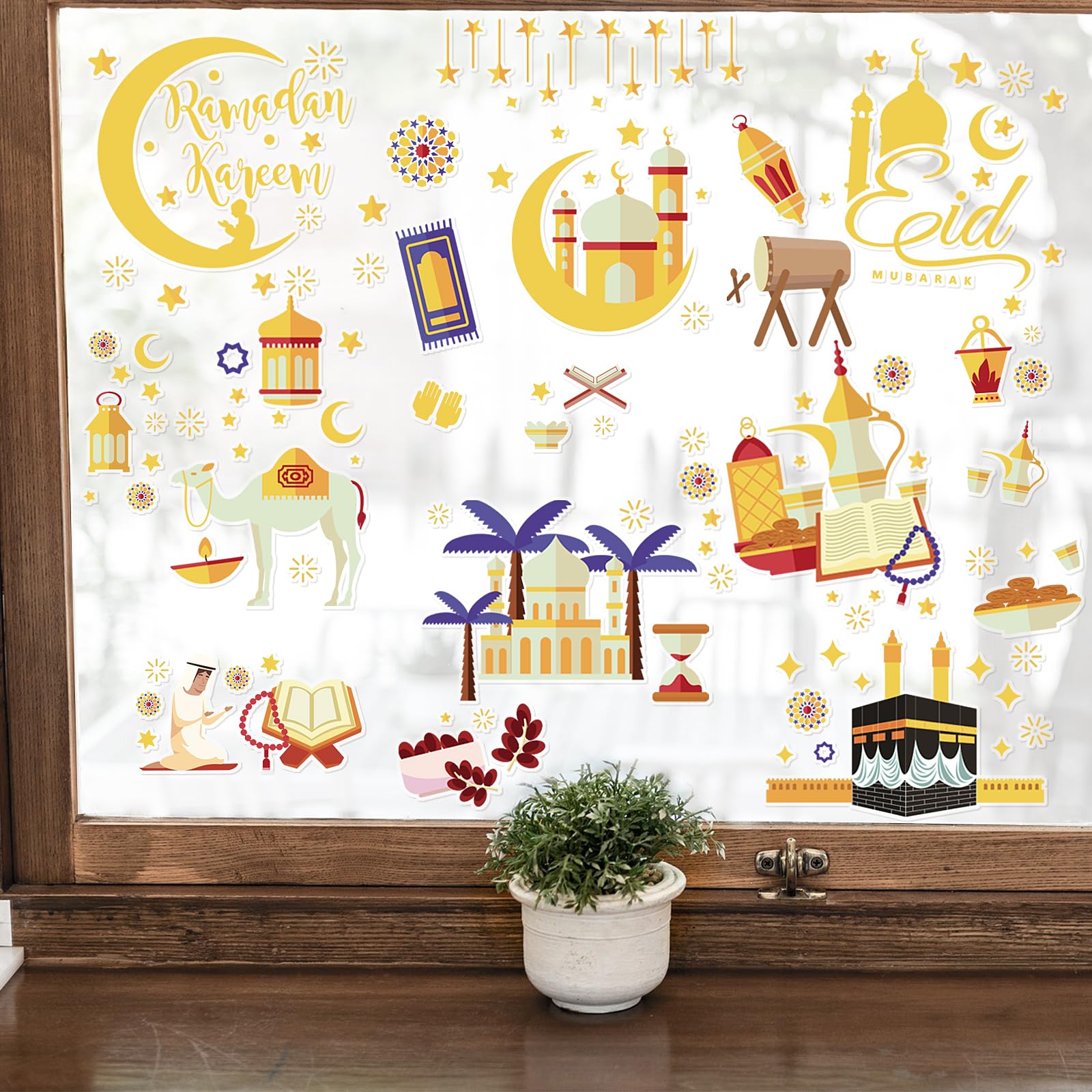 DPKOW 144pcs Ramadan Eid Mubarak Etichette Adesivi per Ramadan Eid Scatole Sacchetti di Regalo, Ramadan Eid Etichette Sticker per Bigliettini Buste