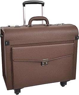 Four Wheeled Pilot Case Faux Leather Lightweight Cabin Bag Commander, Brown, Carry-on, Pilot Case