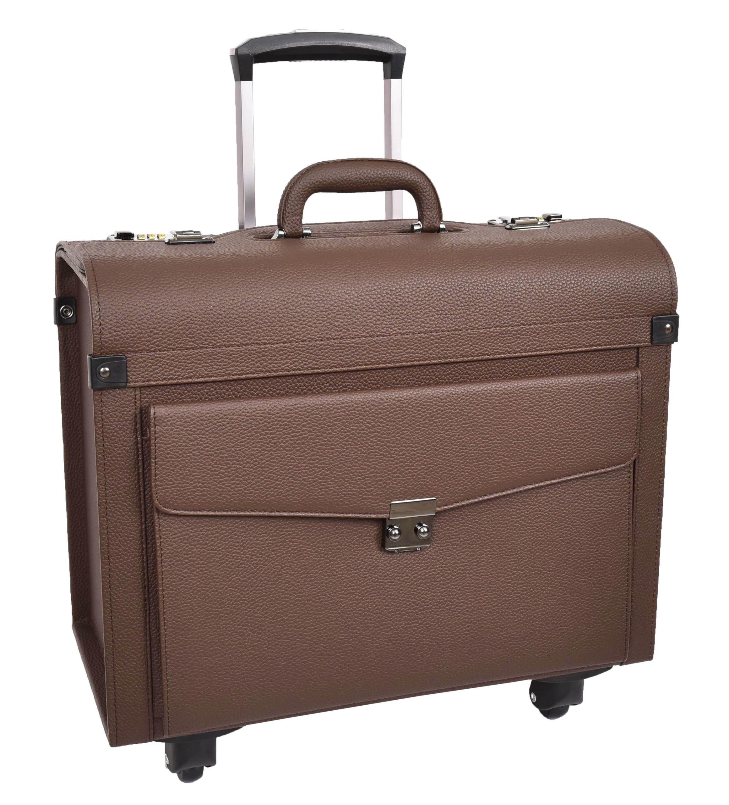 House of Leather Commander Pilot Case, Pilotenkoffer, Gepäck - Handgepäck, Braun, 4-Räder, Kunstleder, leicht, Carry-on, Kabinentasche
