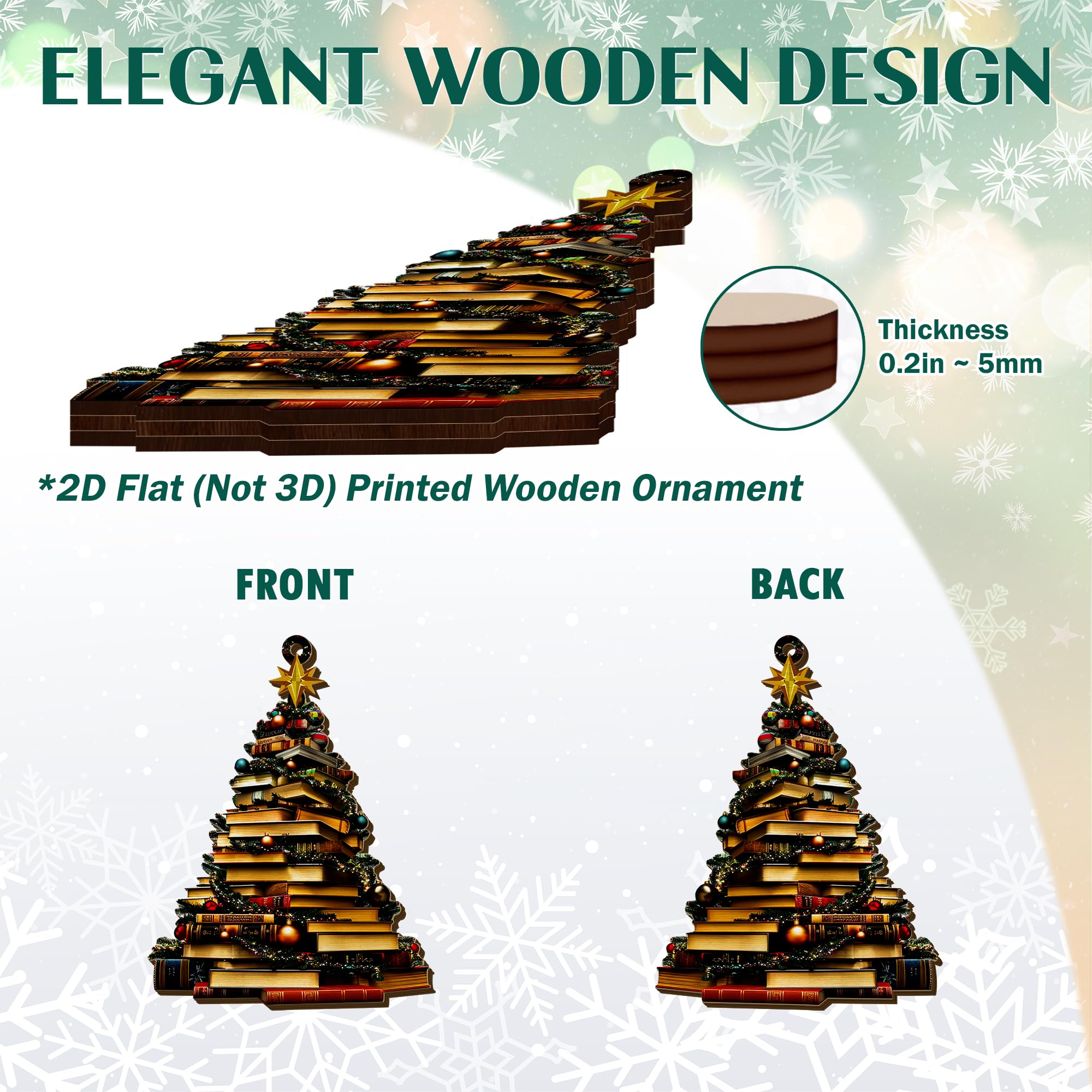 GAUDORA Book Lovers Gifts for Women, Men - Christmas Ornaments 2024, Bookshelf Decor, Club Gifts for Readers, Nerd, The Librarians - Not 3D, Christmas Decorations Wooden Ornaments