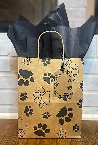 Miniatura 3 de Chalkallaboutit Juego de 5 bolsas de regalo con estampado de huellas de pata con papel de seda (5) (Kraft con negro)