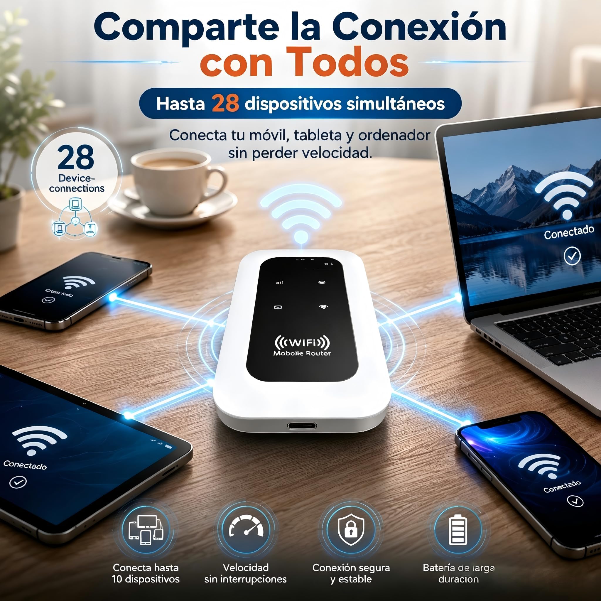 Hotspot Móvil 4G/5G MiFi Desbloqueado, Batería 2100mAh Autonomía 10 Horas, Admite hasta 28 Dispositivos, Router WiFi Portátil Económico para Viajes, Trabajo Diario y Autocaravanas-1