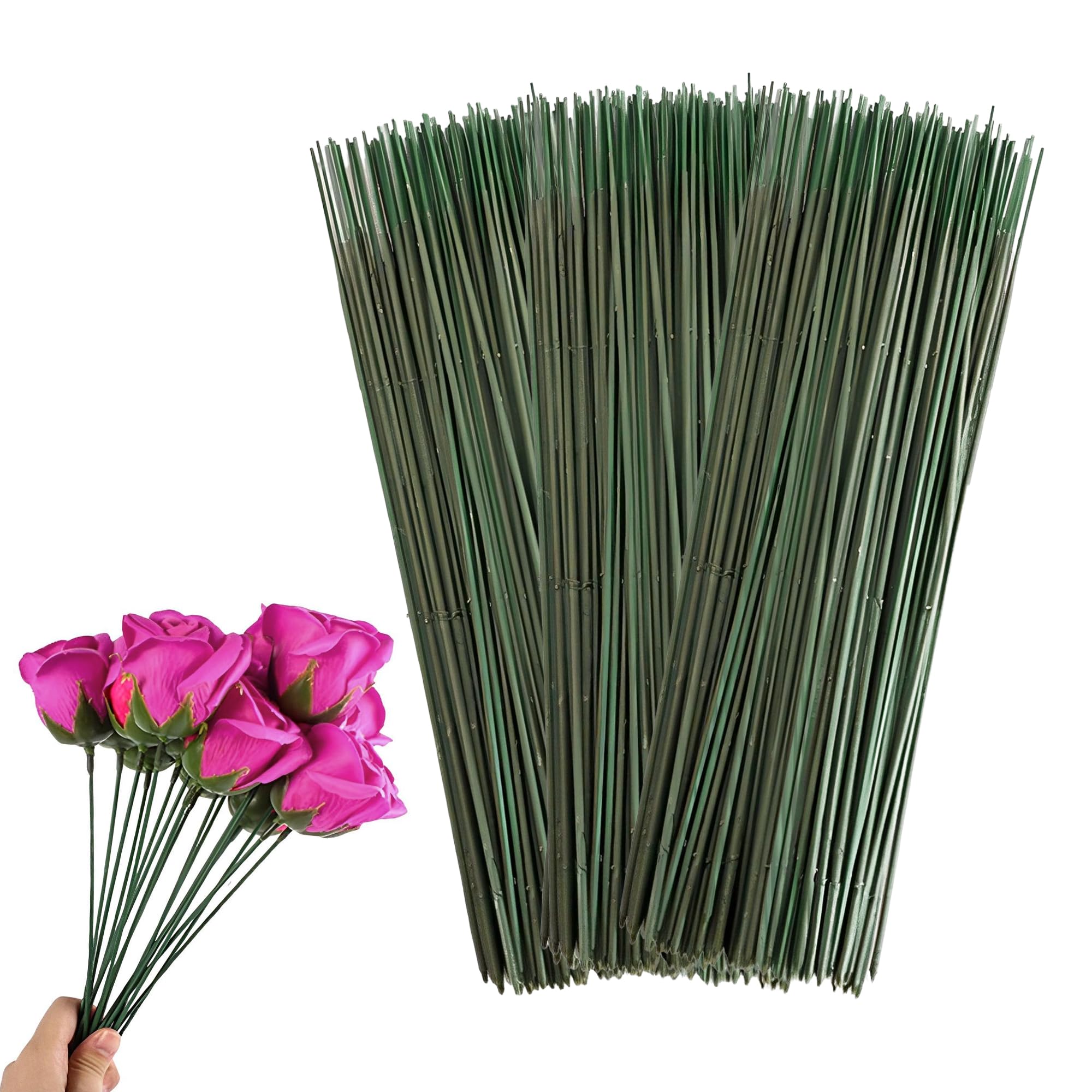 100Pcs Plastic Flower Sticks, Green Flower Stems, Plastic Floral Wire, Artificial Stems, Green Artificial Stems Floral Rod Floral Wire Sticks for DIY Craft Bouquet Making (6.7 inch/17cm)-image-26