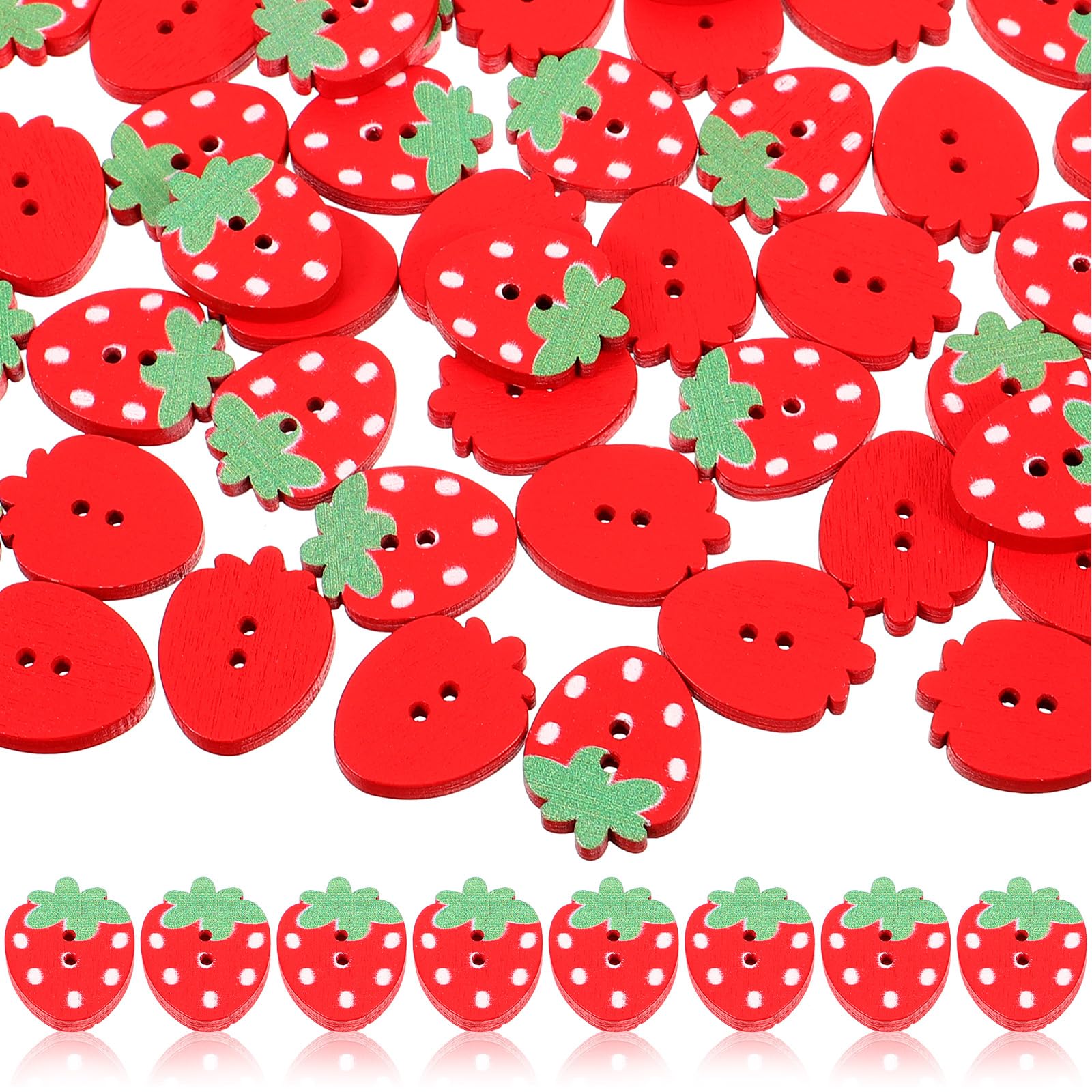 SEWACC DIY Decorative Strawberry Buttons 50 Pack Wooden Pins for Dressmaking and Crafting Projects