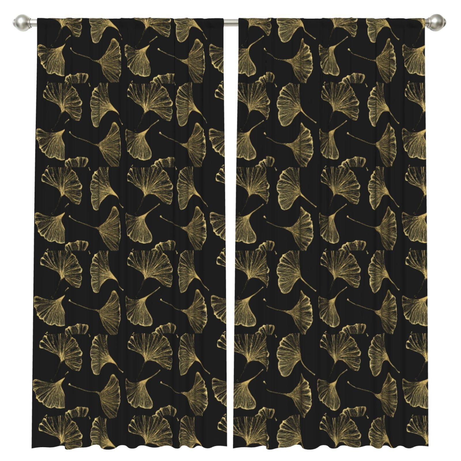 InOmak Ginkgo Biloba Plant, 2 Panels Window Curtains 52 x 84 Inch Blackout Curtains for Living Room Bedroom