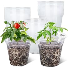 GREANER 7 Inch Transparent Plastic Garden Pots, Clear Plant Pots with Drainage Holes and 20 Pcs Plant Labels, Durable Seed Starting Pots for Orchid, Succulent, Vegetable, and Cactus