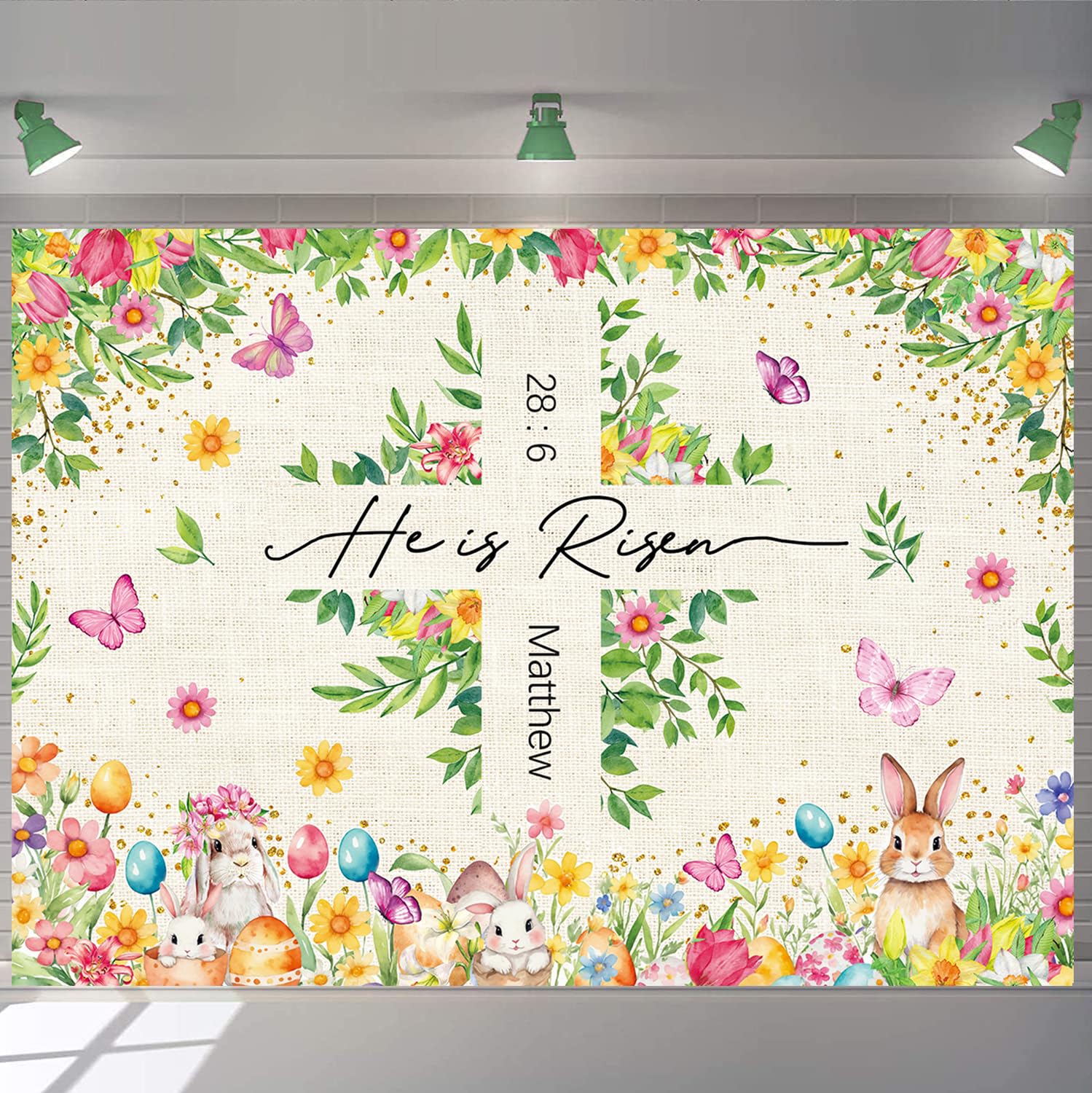 He is Risen Decorations Background Jesus Cross Backdrop Spring Happy Easter Egg Rabbit Flower Banner for Party Church Photography Photo Prop Booth (10X8FT(120 x 96 inch))