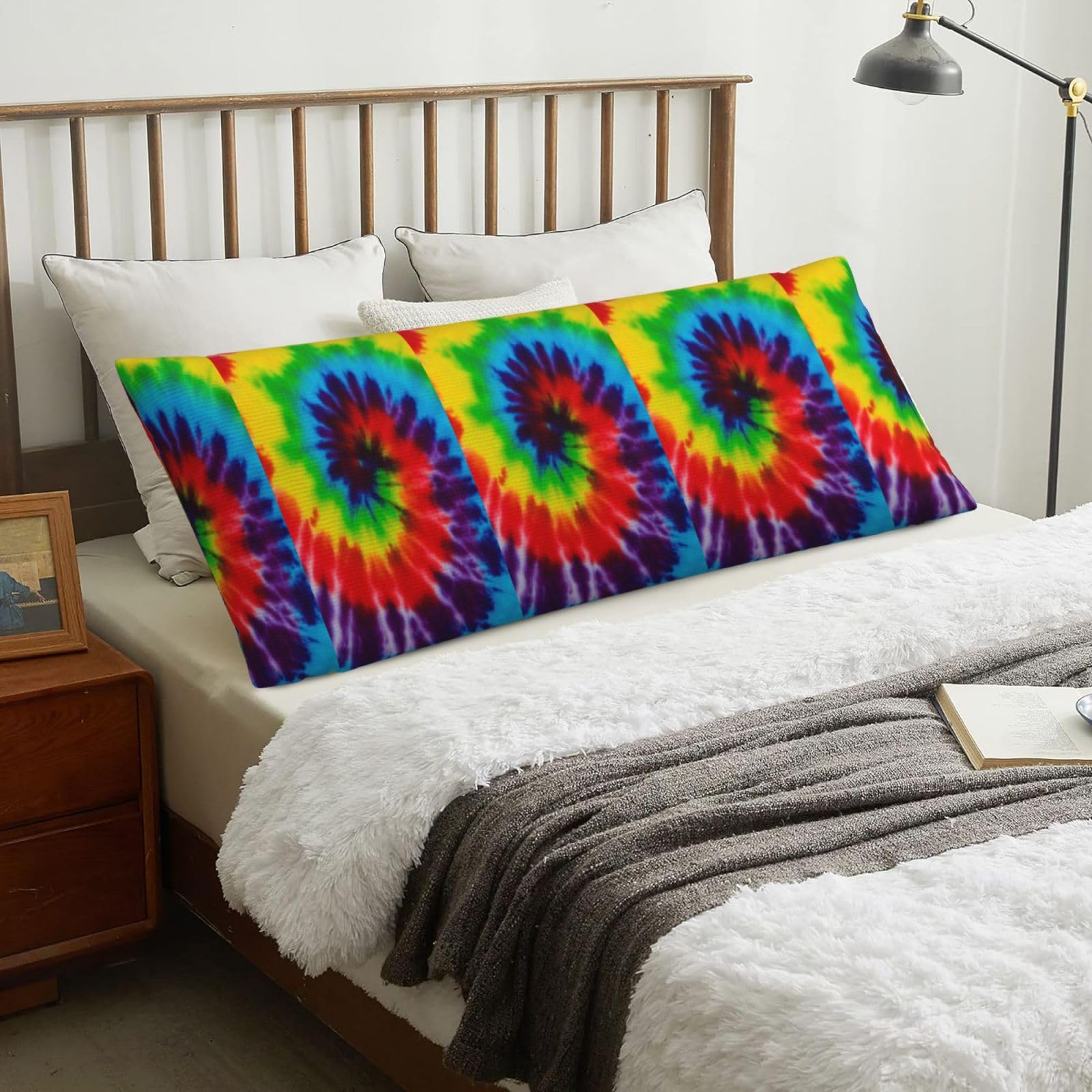 Tie Dye Colorful Rainbow, Body Pillow Cover with Zipper,Long Body Pillowcase 20 x 60 in