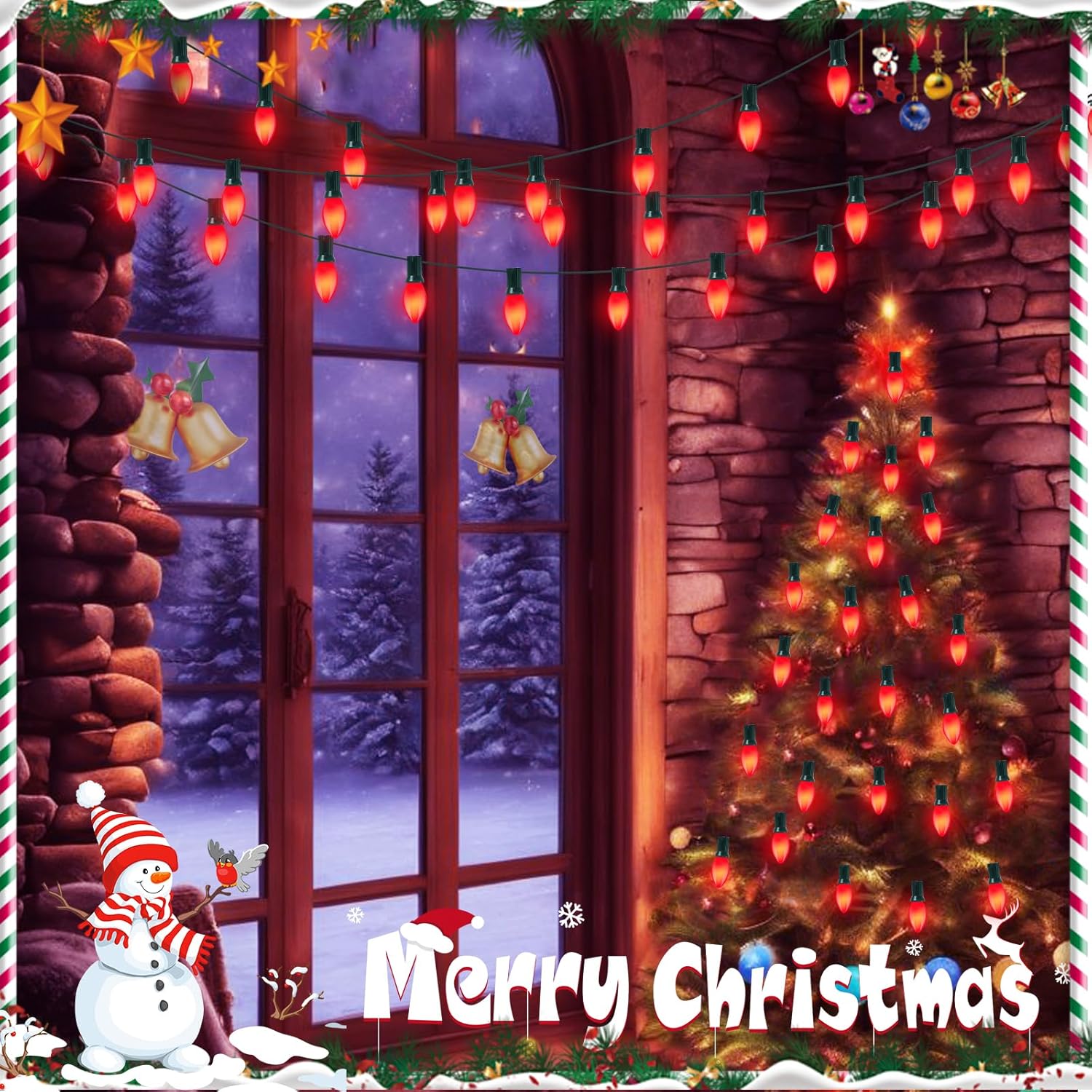 25 Pack Christmas Light Bulbs, C7 Ceramic Red Replacement Bulbs, C7 Outdoor String Lights Replacement Bulbs, C7/E12 Candelabra Base, 5 Watt