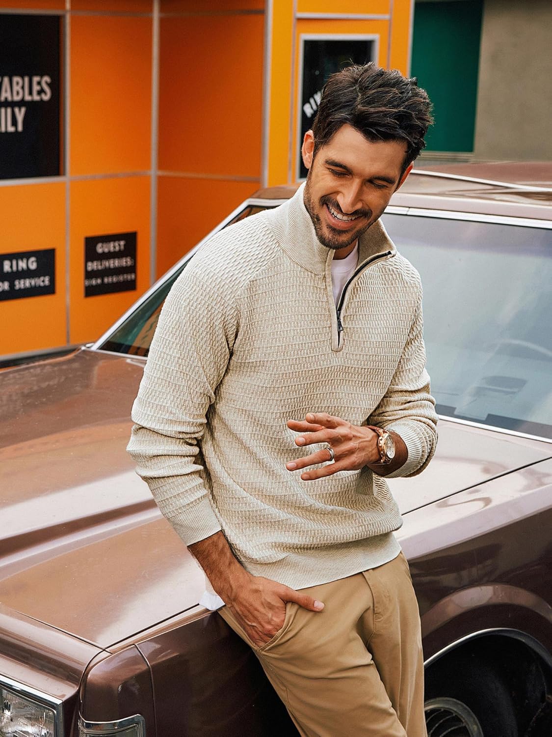 PJ PAUL JONES Men's Quarter Zip Sweaters Slim Fit Long Sleeve Casual Pullover Sweater Knit Textured Mock Neck Polo Sweaters - Image 6