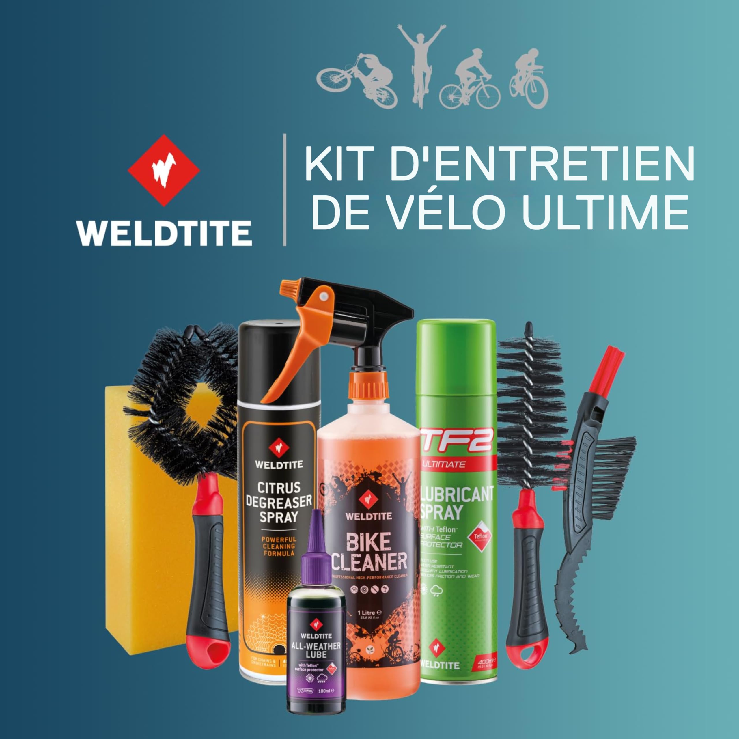WELDTITE Kit d'entretien vélo 9-en-1 avec seau de 12 L