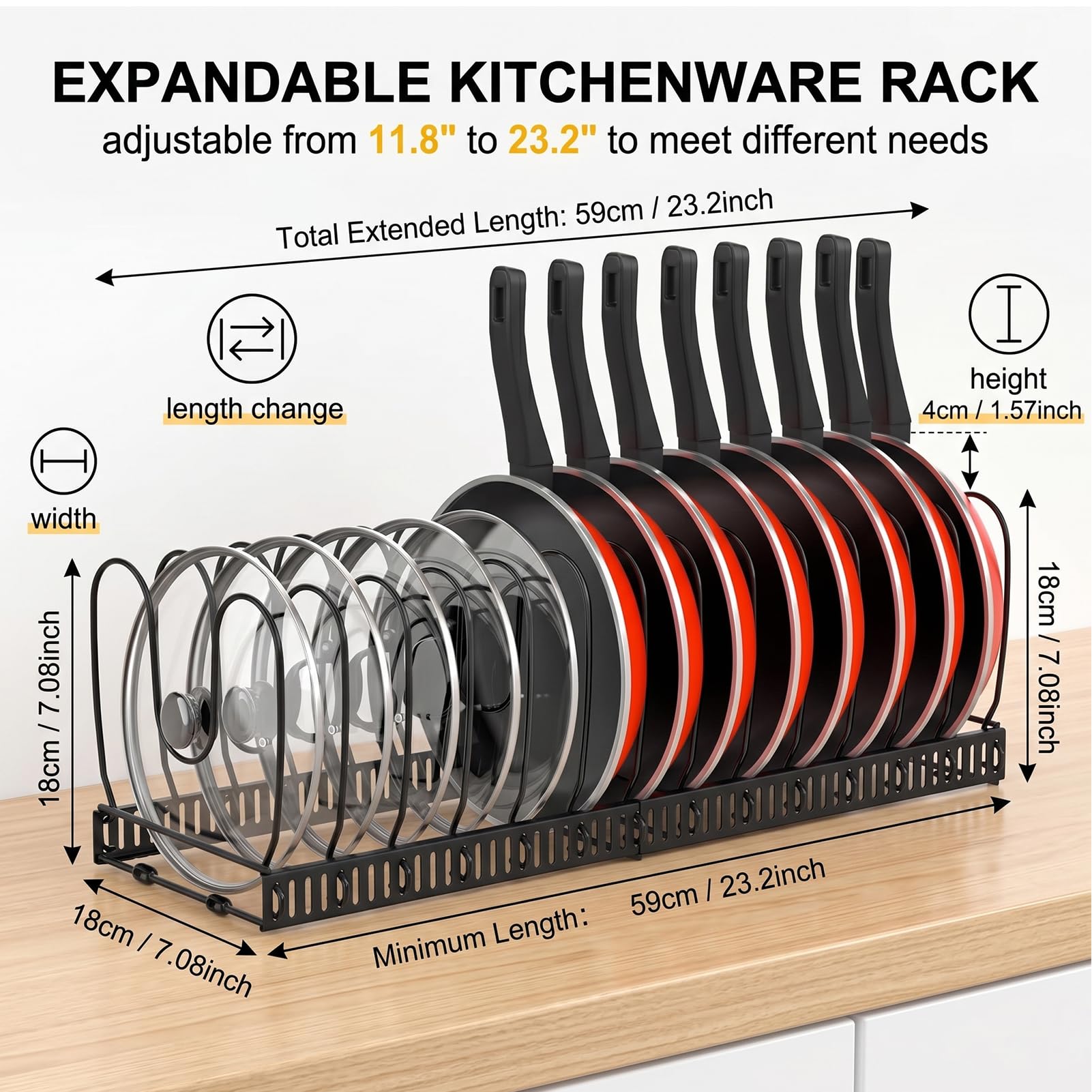 Pfannen Organizer,Doppelseitiger Pfannenhalter,Topfdeckelhalter Mit 8 Verstellbaren Teiler,Topf Organizer,Topfhalter Aufbewahrung Organizer Mit 3 Diy-Methoden,Für Küchenschränke Und Schubladen