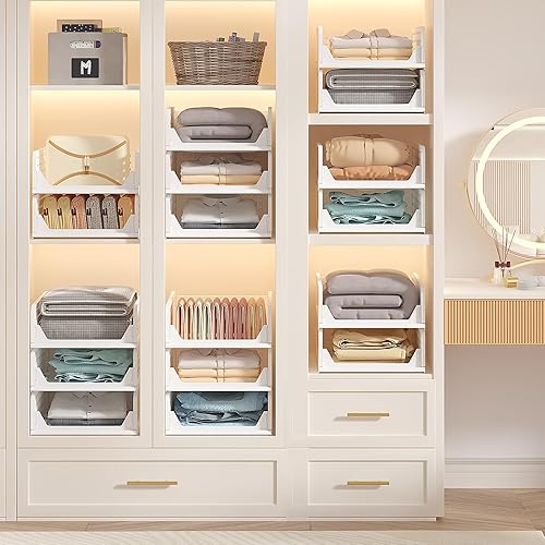 Miniatura 7 de VECELO Paquete de 4 organizadores de plástico para armario, cajones apilables de armario, organizador de armario plegable, fácil montaje, duradero y