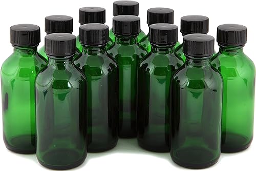 Vivaplex, 12, botellas de vidrio verdes, de 2 onzas, con tapas