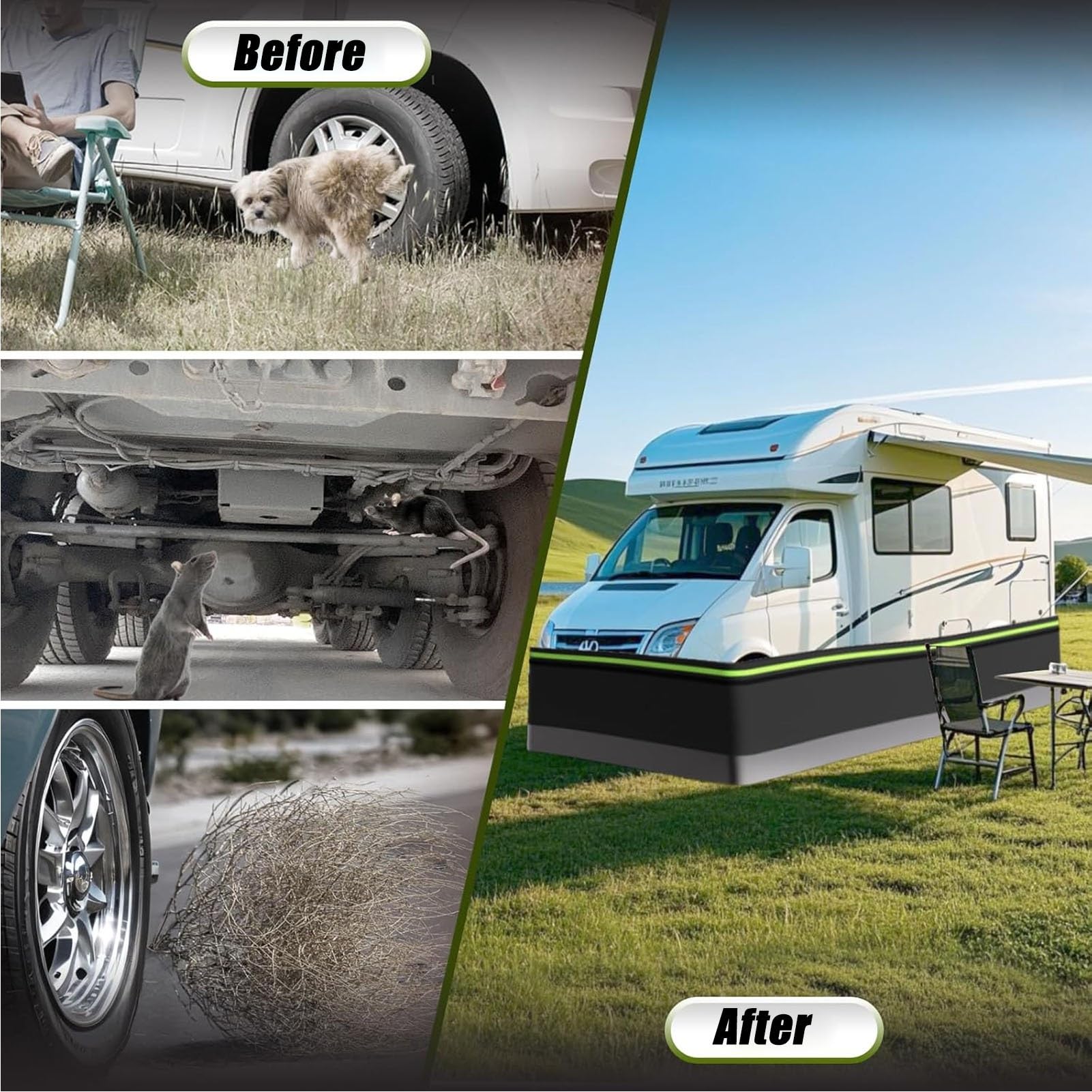 Kit de faldón para caravanas de Invierno, faldón para Casas móviles con Malla metálica Inferior, faldón para caravanas con Tira Reflectante, Apto para Uso Exterior.