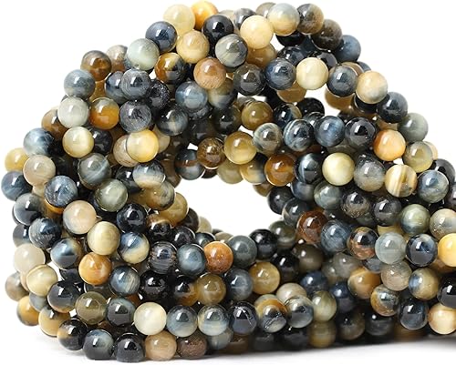 CHEAVIAN 35 cuentas redondas sueltas de ojo de tigre natural de 0.394 in para hacer joyas, pulseras, collares, materiales en 1 hebra de 15 pulgadas