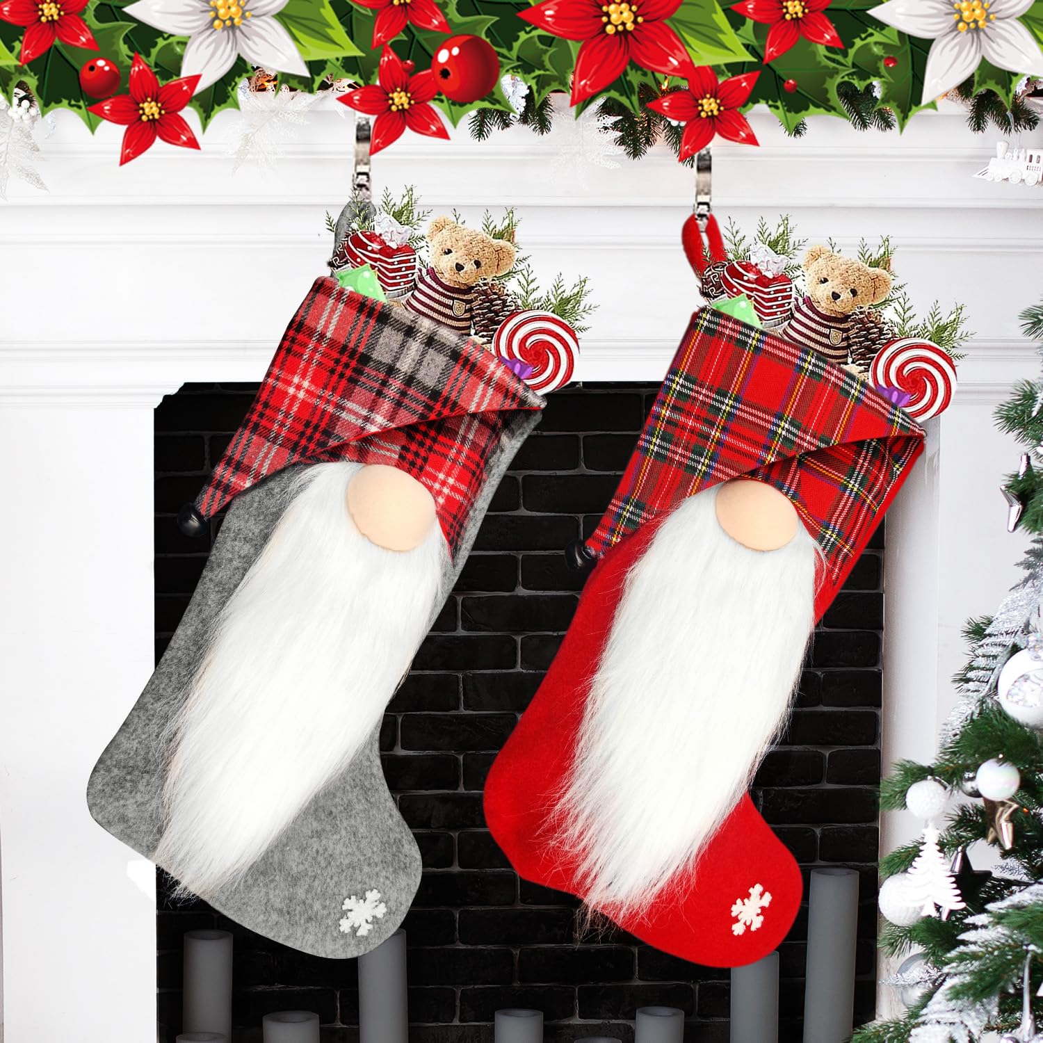 3 Pezzi Calze Natalizie Da Appendere,45Cm Grande Calze Befana Da