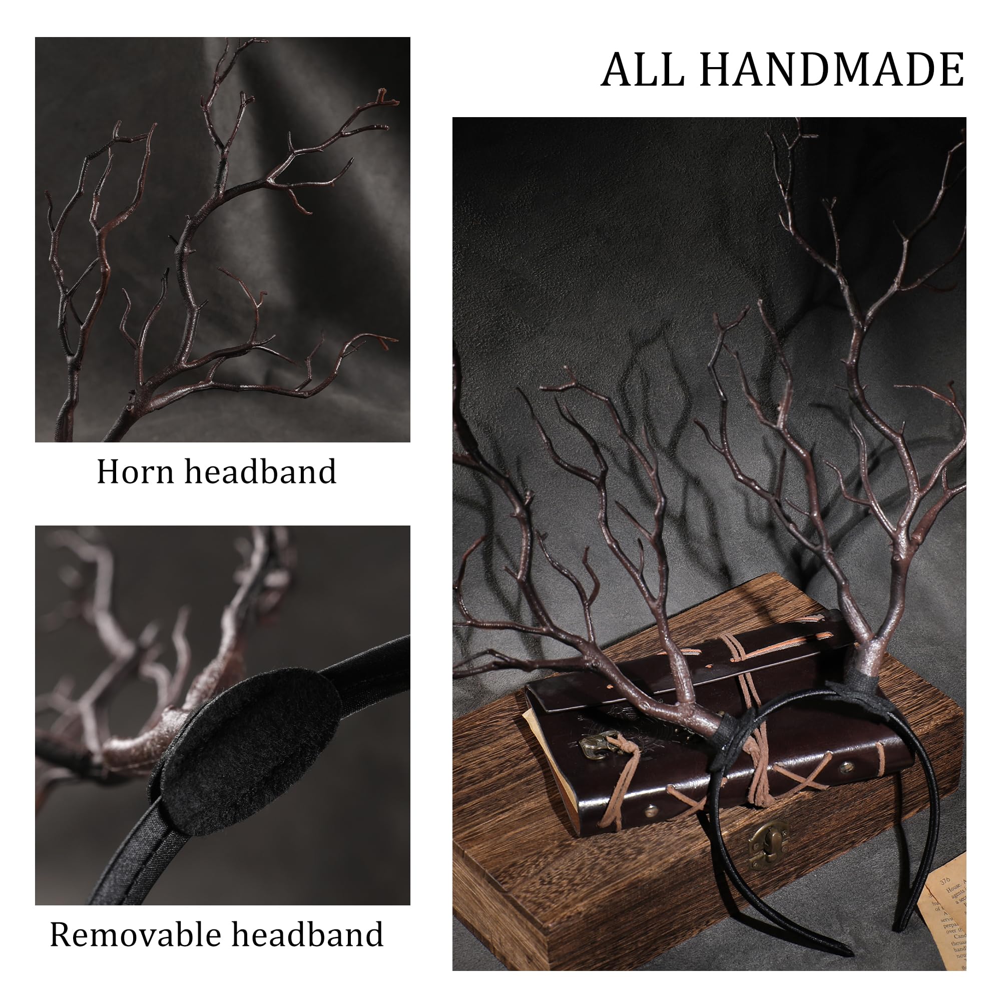 MOSTORY Cerchietto per capelli a forma di corna – marrone Woodland, ramoscello, stile rustico, grande, per adulti, Halloween, Rinascimento Renfaire Cosplay Fantasy servizio fotografico